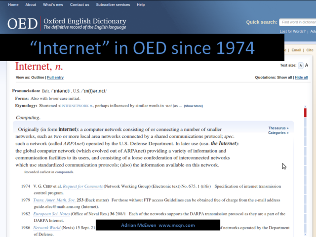 'Internet' in OED since 1974