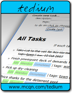 Screenshot of tedium, the online todo list from www.mcqn.com